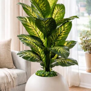 Kaykon Big Artificial Plant Dieffenbachia Tree for Home Decor Without Pot 21 Big Leaves - 5 Feet/60 inch (Yellow)